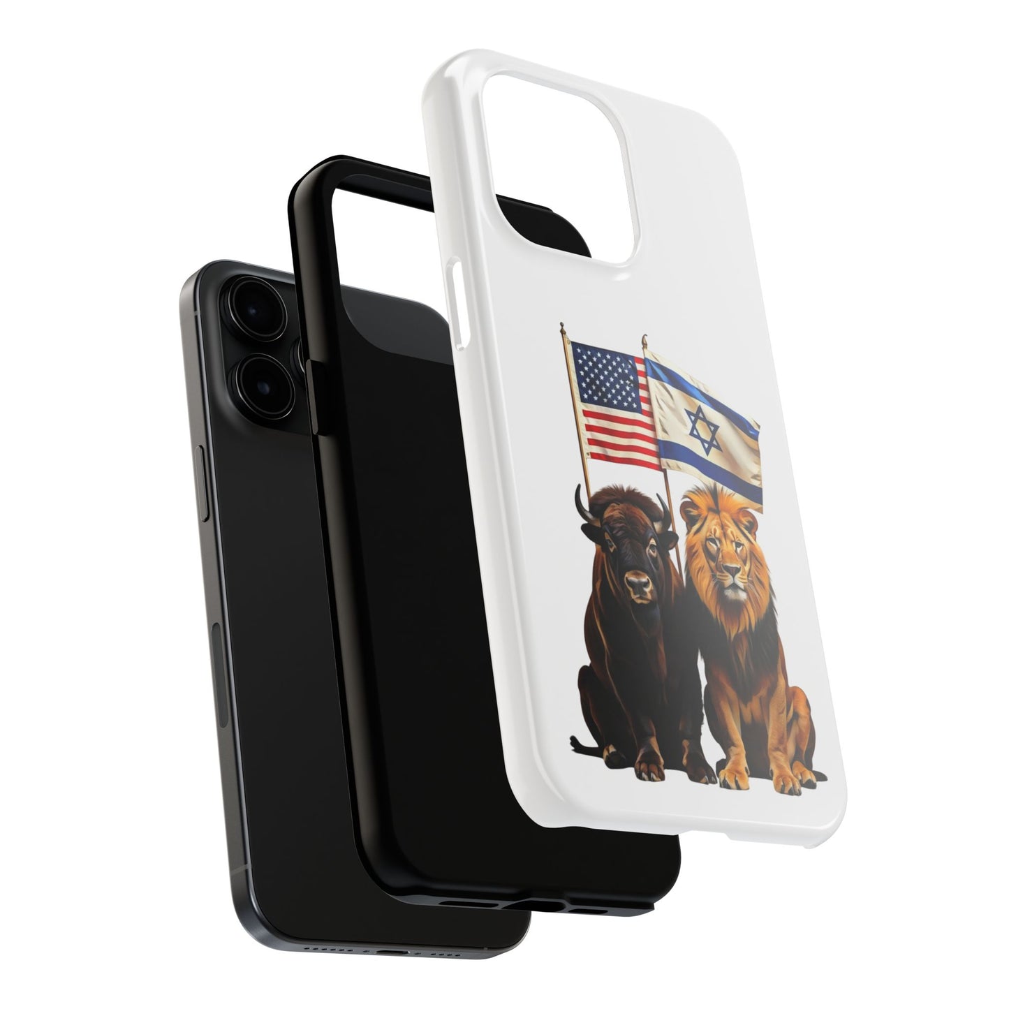 Phone Case - "Unity of Strength" American Bison and Lion with Israeli and American Flags Art by Chaia Malana