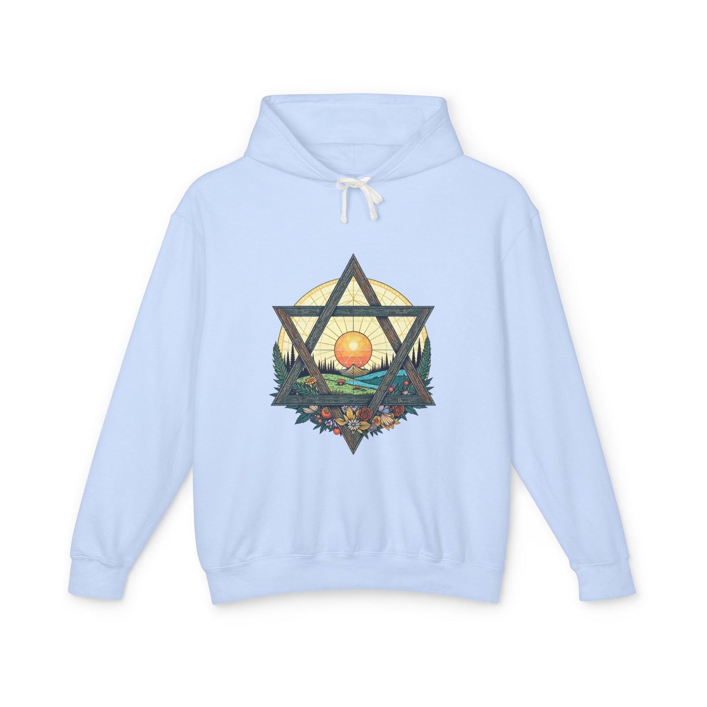 Jewish Floral Star of David Magen David Floral Landscape Hoodie Sweatshirt