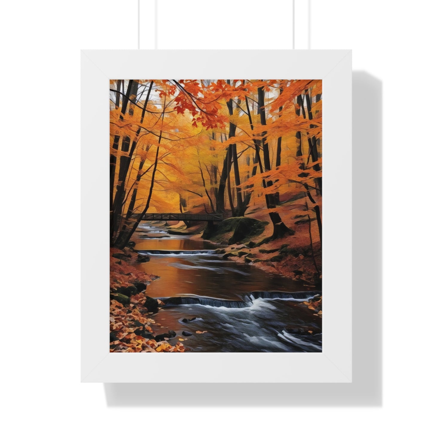 Artistic Framed Poster - Autumn Rocky Forest Waterfall, "Whispers of Autumn’s Flow" Chaia Malana