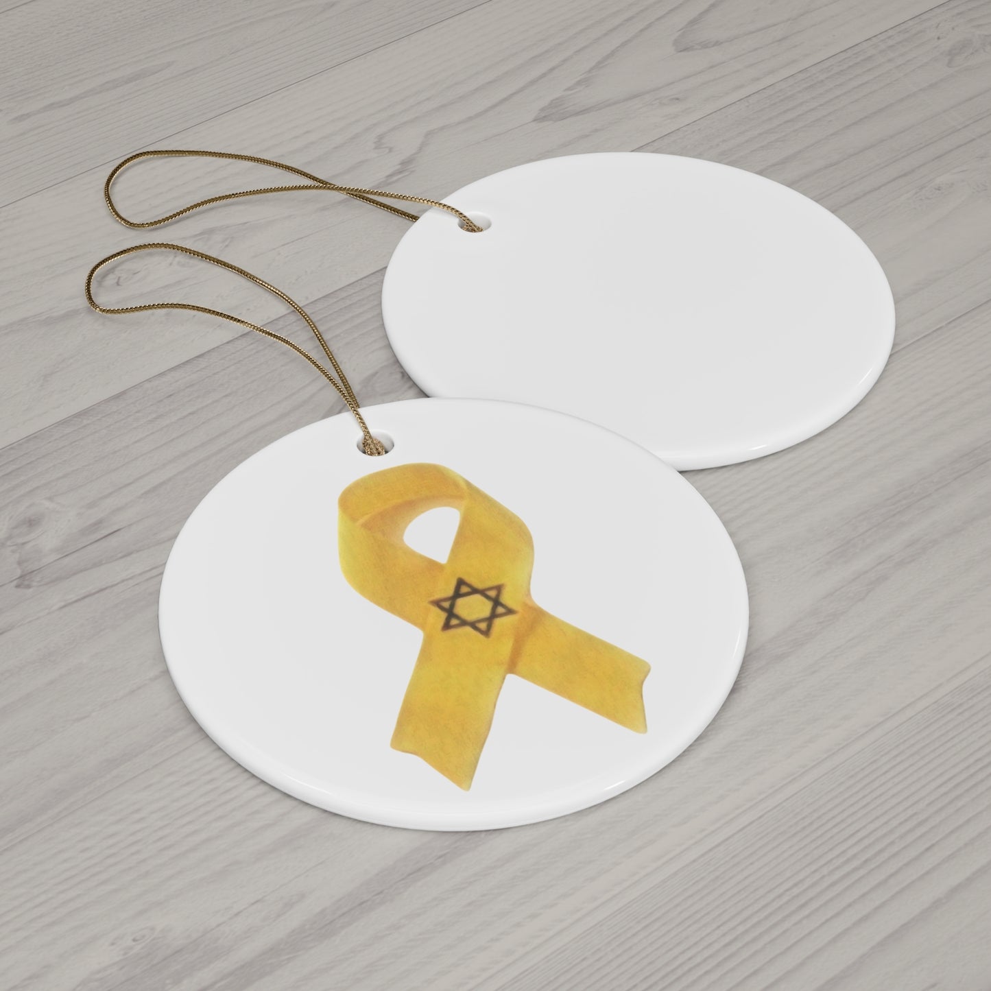 Ceramic Ornament - Yellow Awareness Ribbon with Magen David