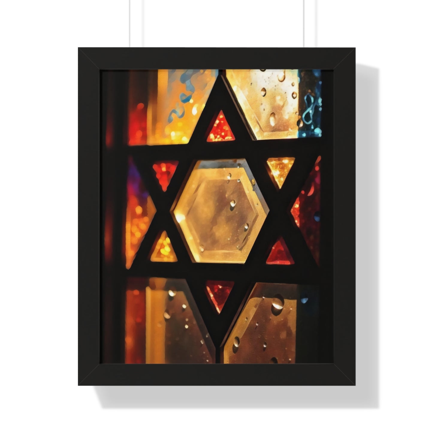 Artistic Framed Poster - Stained Glass Style Judaica Star of David Art Print "Eternal Light Star of Remembrance" Chaia Malana