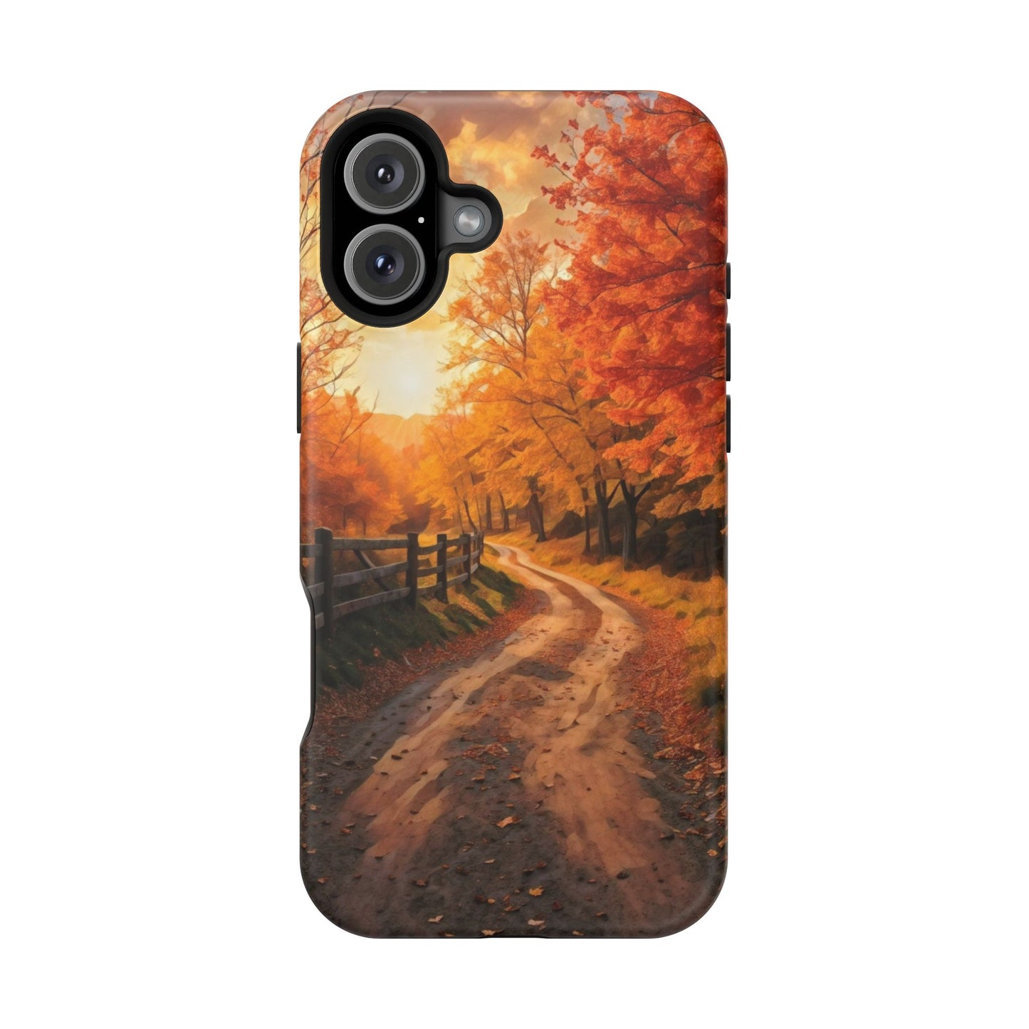 Phone Cases - Autumn Theme Painting of a Dirt Road with Trees and Wood Fence