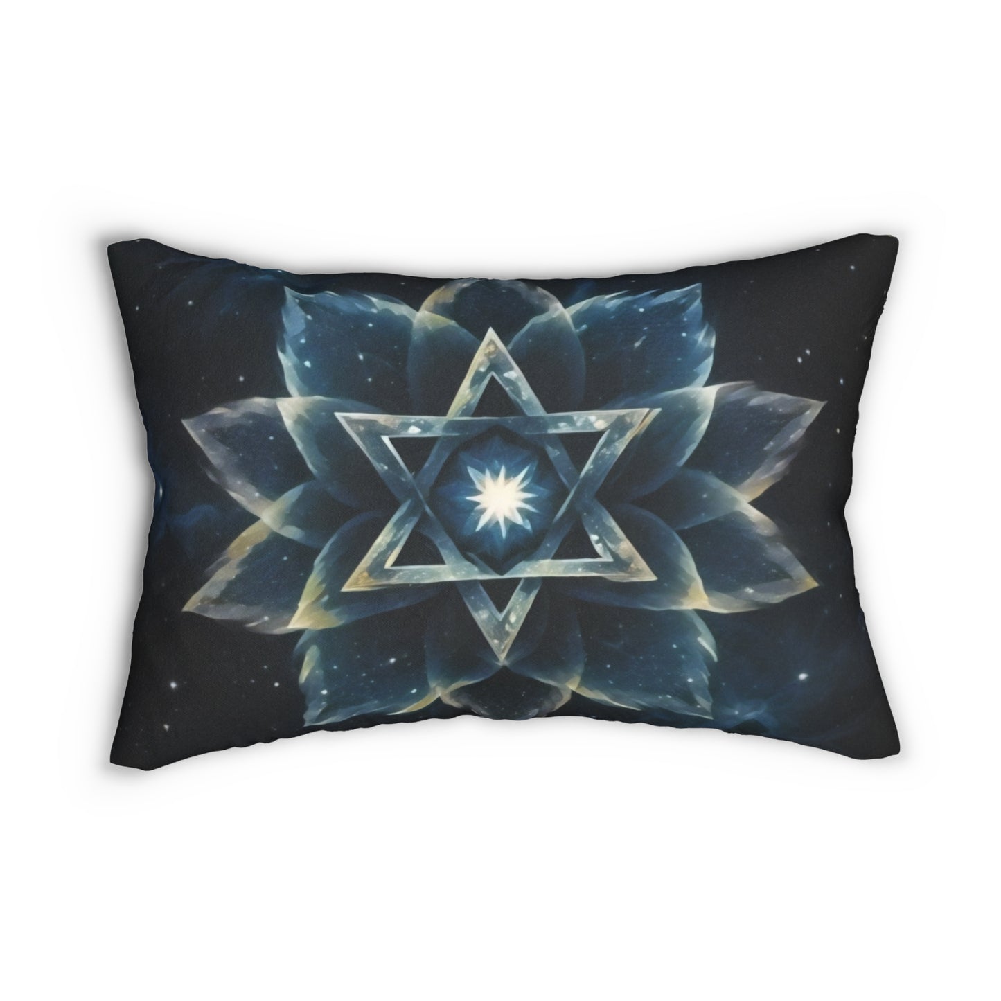 Lumbar Pillow - Blue Galaxy Cosmic Lotus Bloom Star of David Art Print