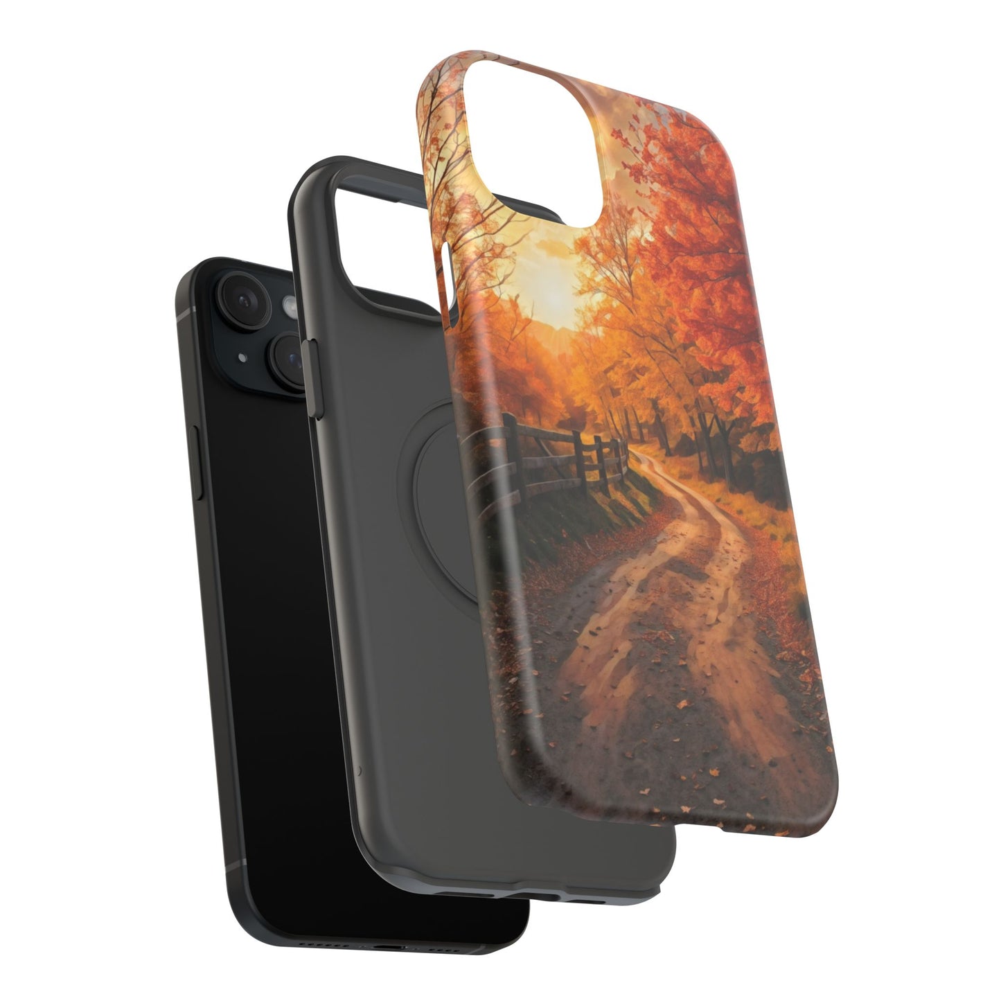 Phone Cases - Autumn Theme Painting of a Dirt Road with Trees and Wood Fence