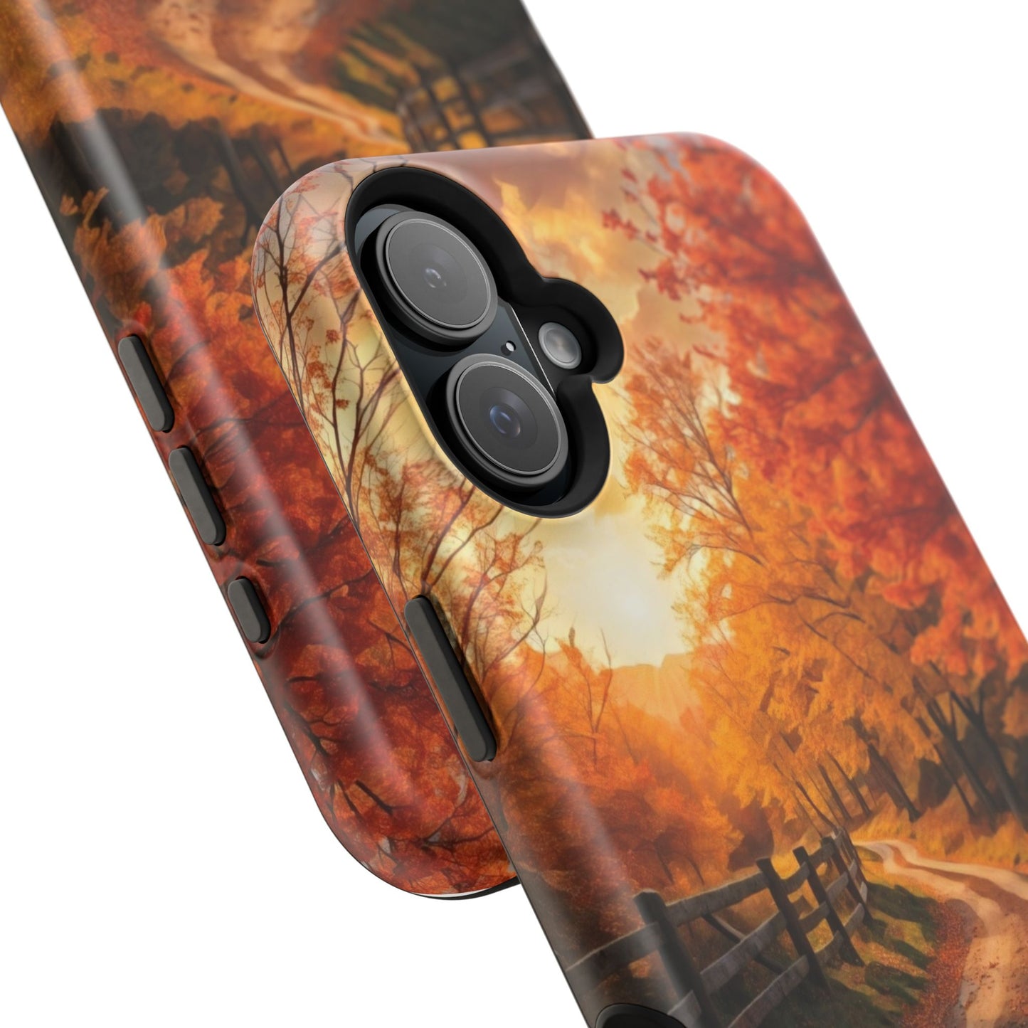 Phone Cases - Autumn Theme Painting of a Dirt Road with Trees and Wood Fence