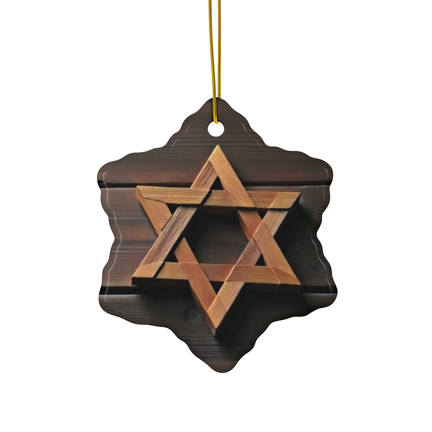 Ceramic Ornament - Jewish Star of David Wooden Magen David, Wood Planks Background