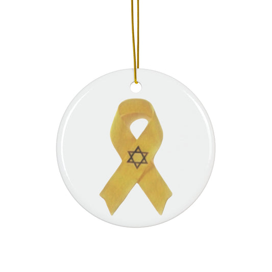 Ceramic Ornament - Yellow Awareness Ribbon with Magen David