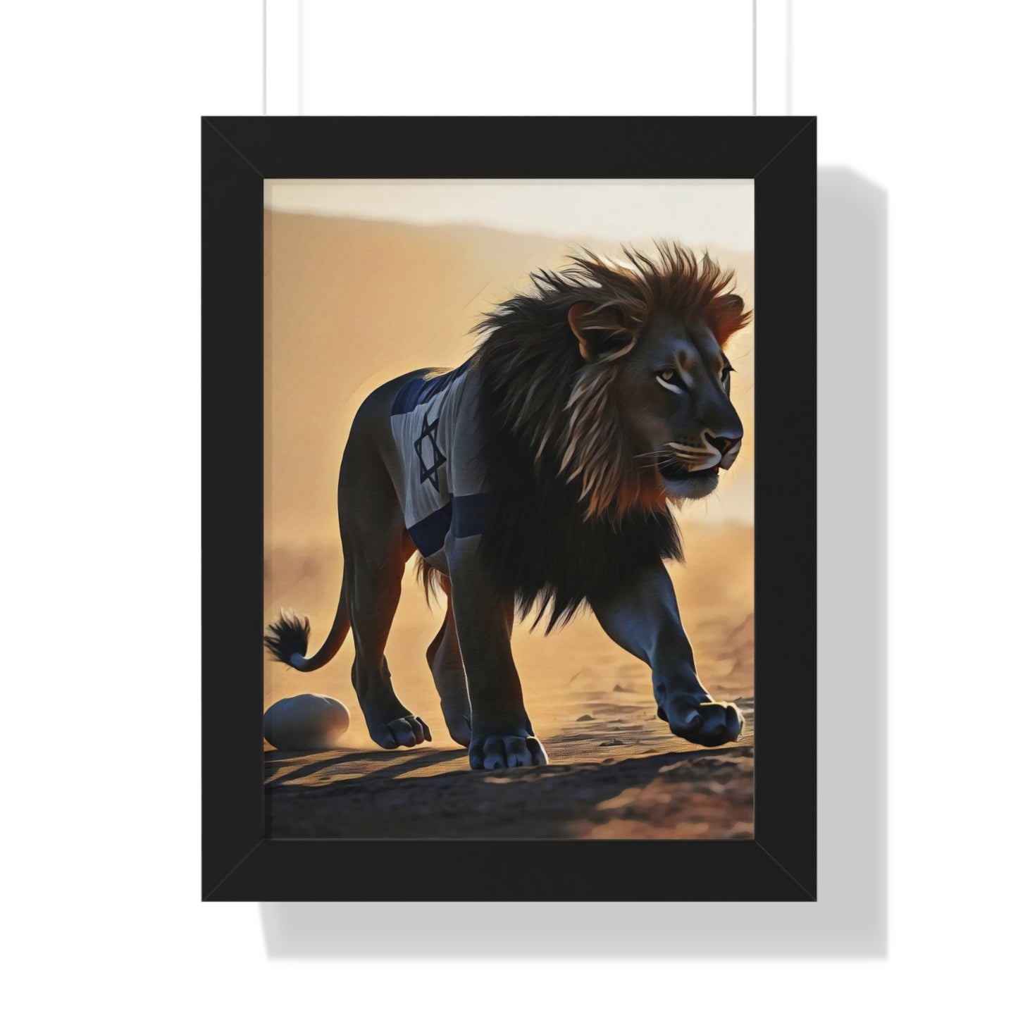 Artistic Framed Poster: Israeli Flag Lion in the Desert, "Lion of Judah: Strength of a Nation" Chaia Malana