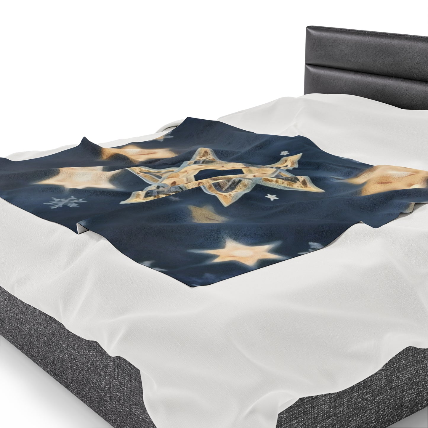 Plush Blanket - "Celestial Bloom" Cosmic Bloom Blue Lotus Galaxy Star of David Art Print