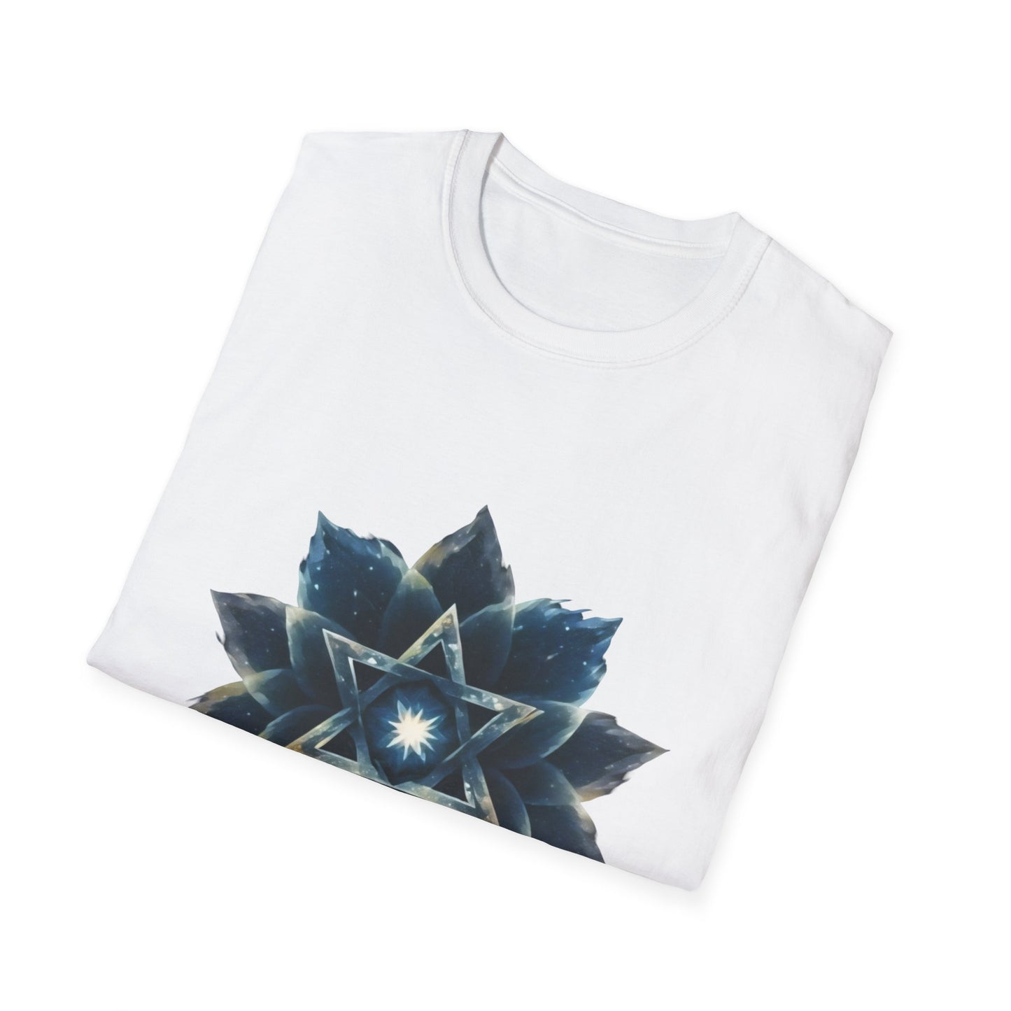 Unisex Softstyle T-Shirt - "Celestial Bloom" Star of David Cosmic Lotus Art Print