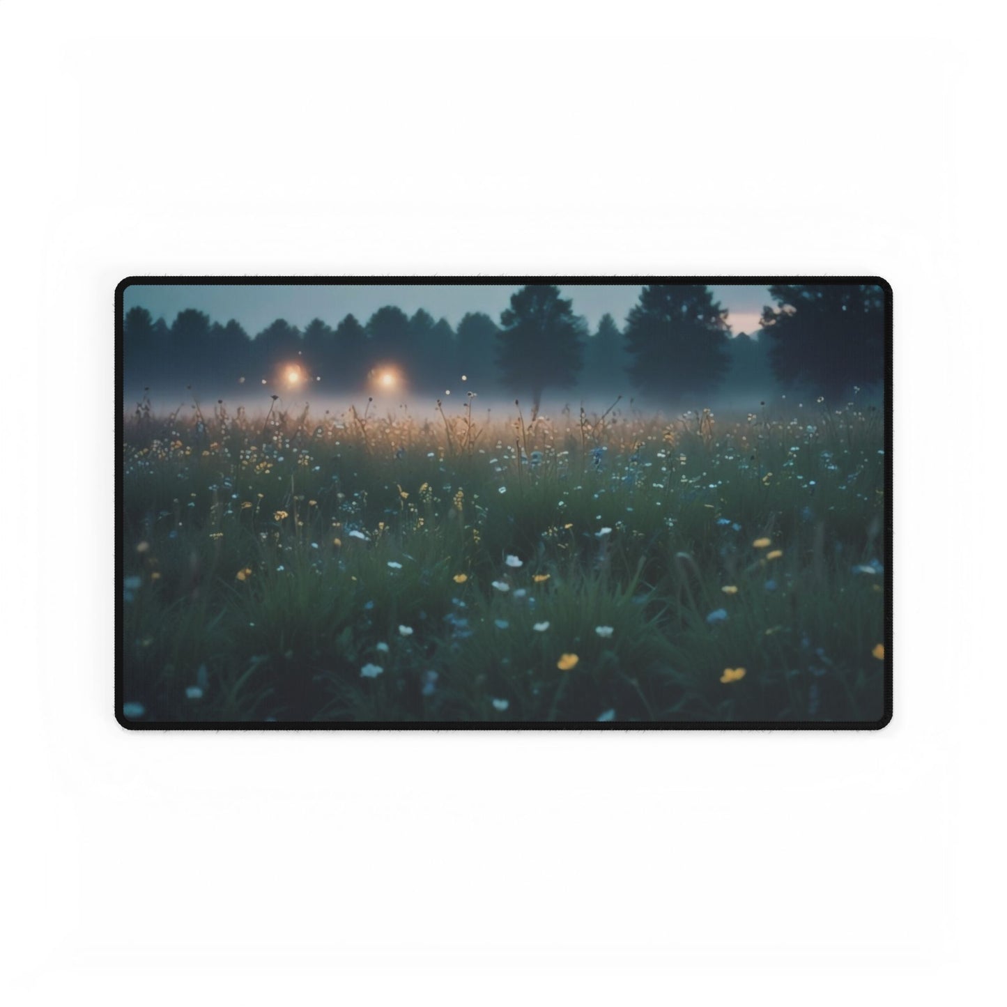 Desk Mat - Echoes in the Mist Floral Meadow Twilight Misty Field Nature Ambiance