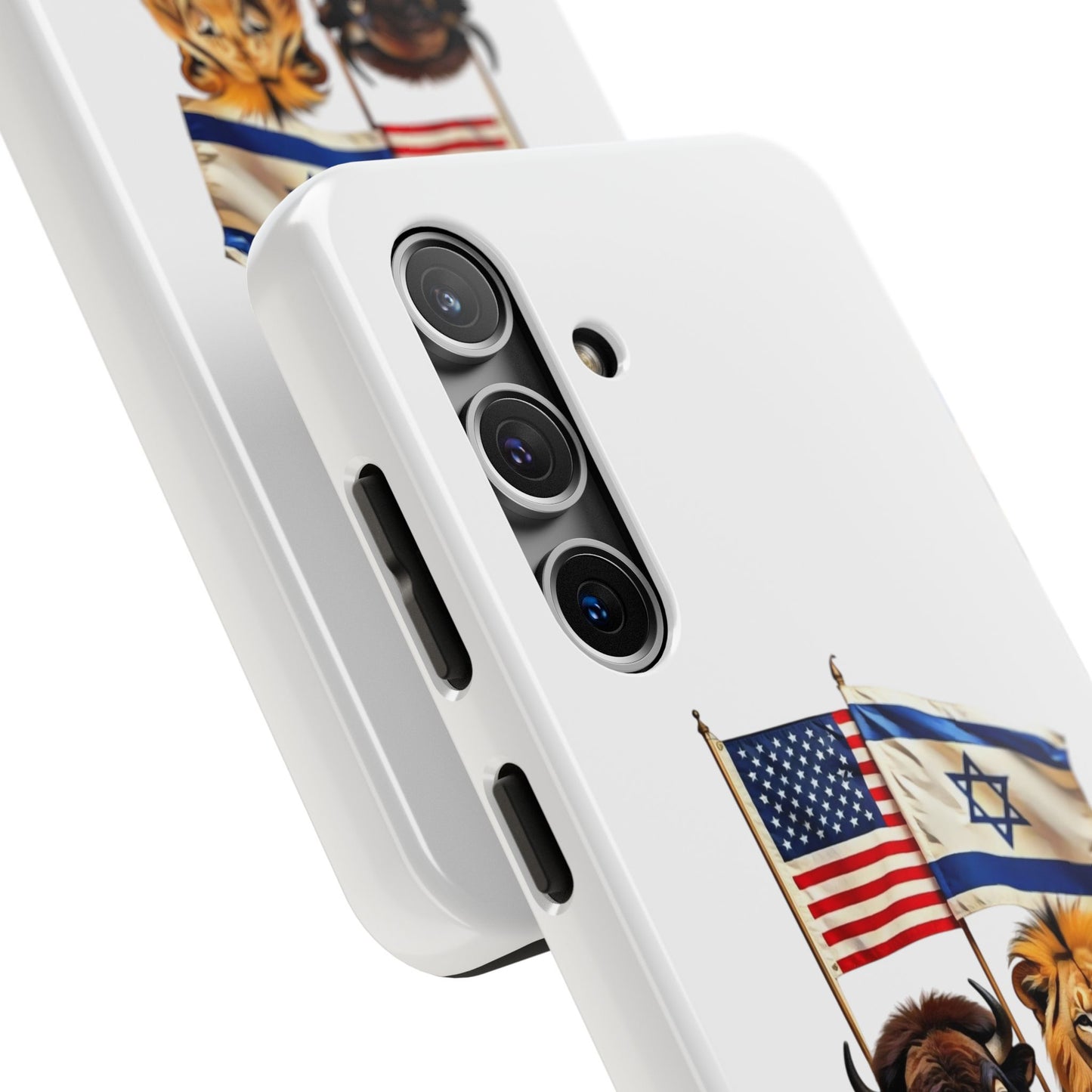 Phone Case - "Unity of Strength" American Bison and Lion with Israeli and American Flags Art by Chaia Malana