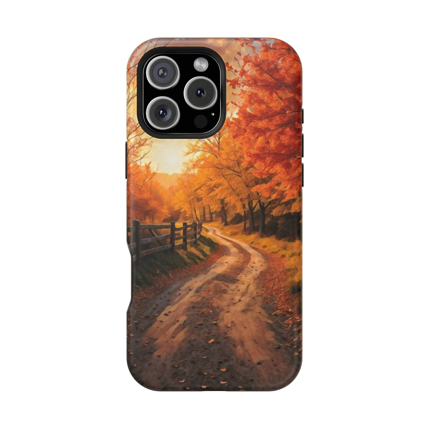 Phone Cases - Autumn Theme Painting of a Dirt Road with Trees and Wood Fence