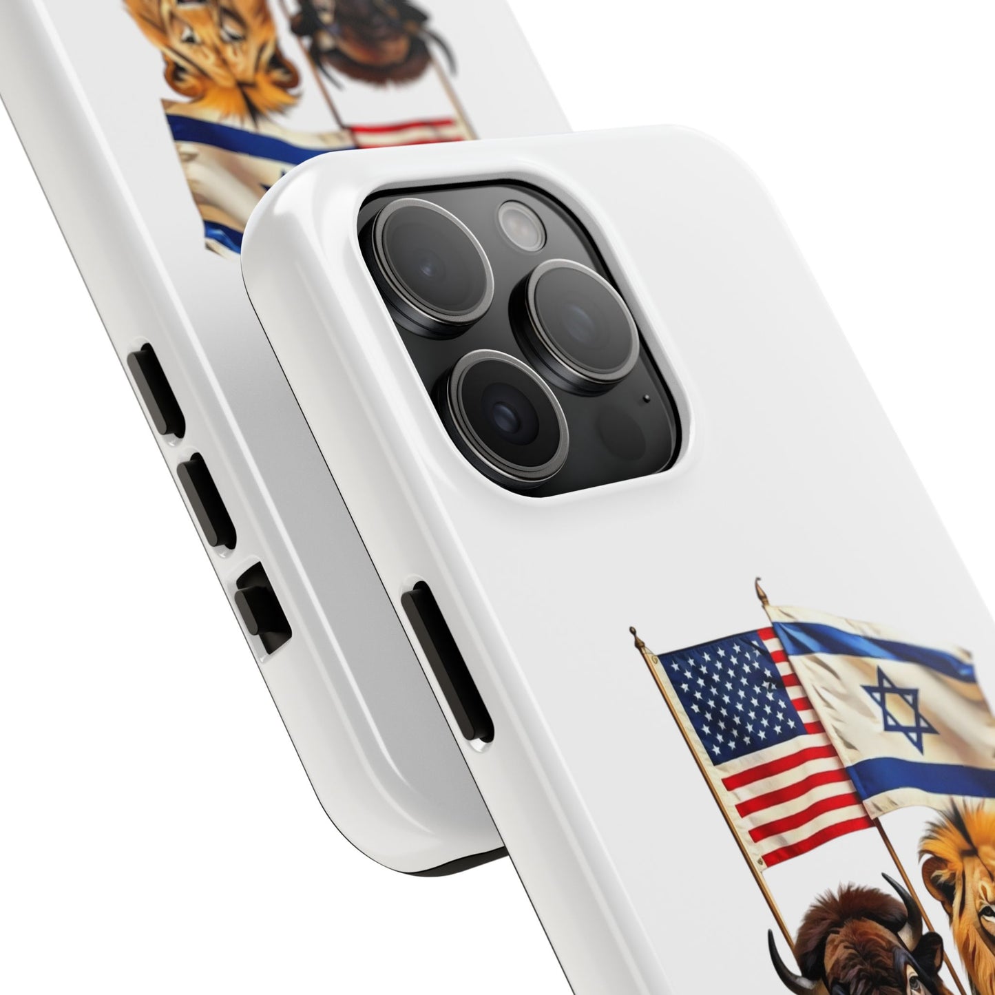 Phone Case - "Unity of Strength" American Bison and Lion with Israeli and American Flags Art by Chaia Malana