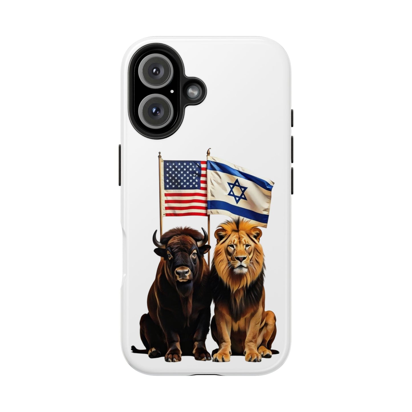 Phone Case - "Unity of Strength" American Bison and Lion with Israeli and American Flags Art by Chaia Malana