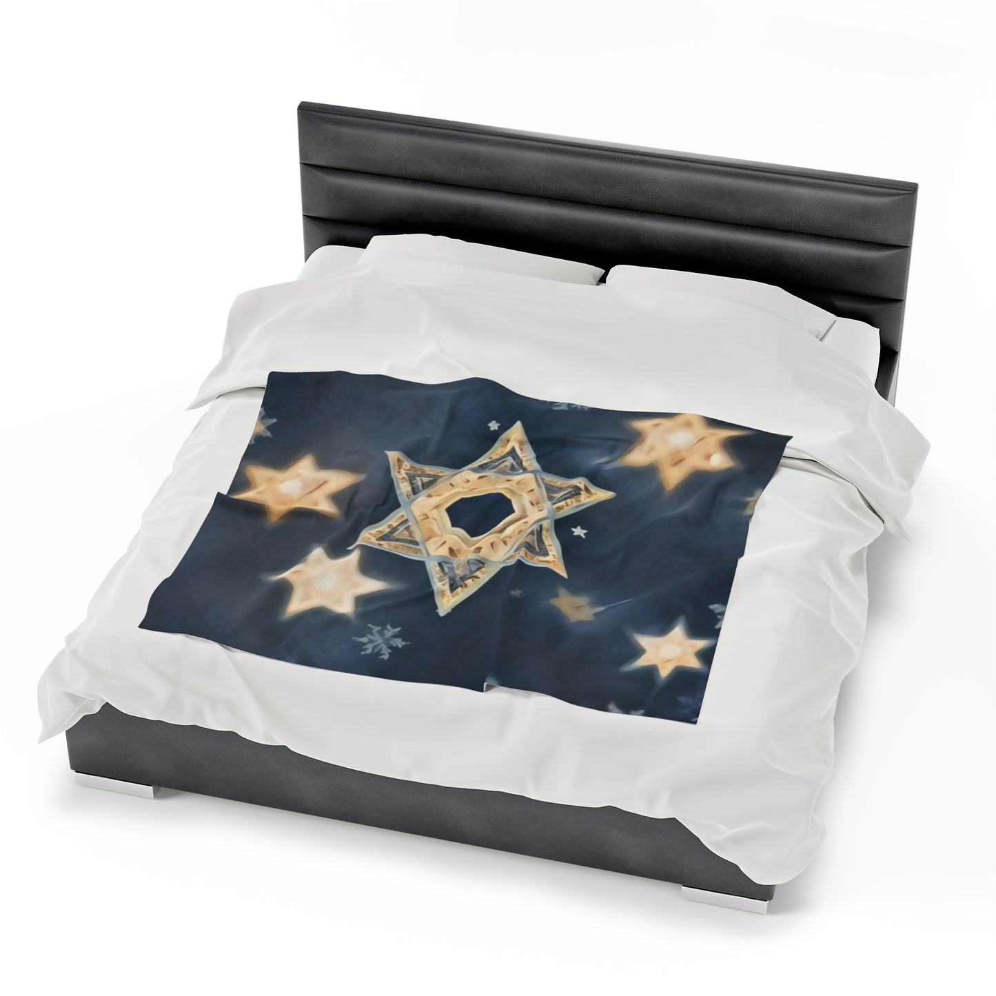 Plush Blanket - "Celestial Bloom" Cosmic Bloom Blue Lotus Galaxy Star of David Art Print