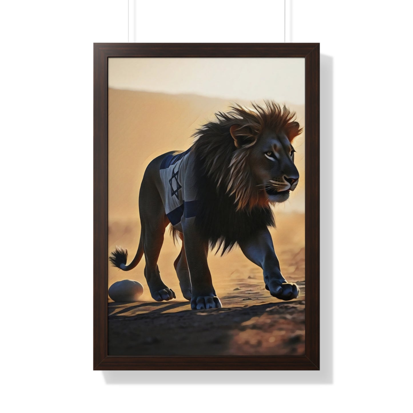 Artistic Framed Poster: Israeli Flag Lion in the Desert, "Lion of Judah: Strength of a Nation" Chaia Malana