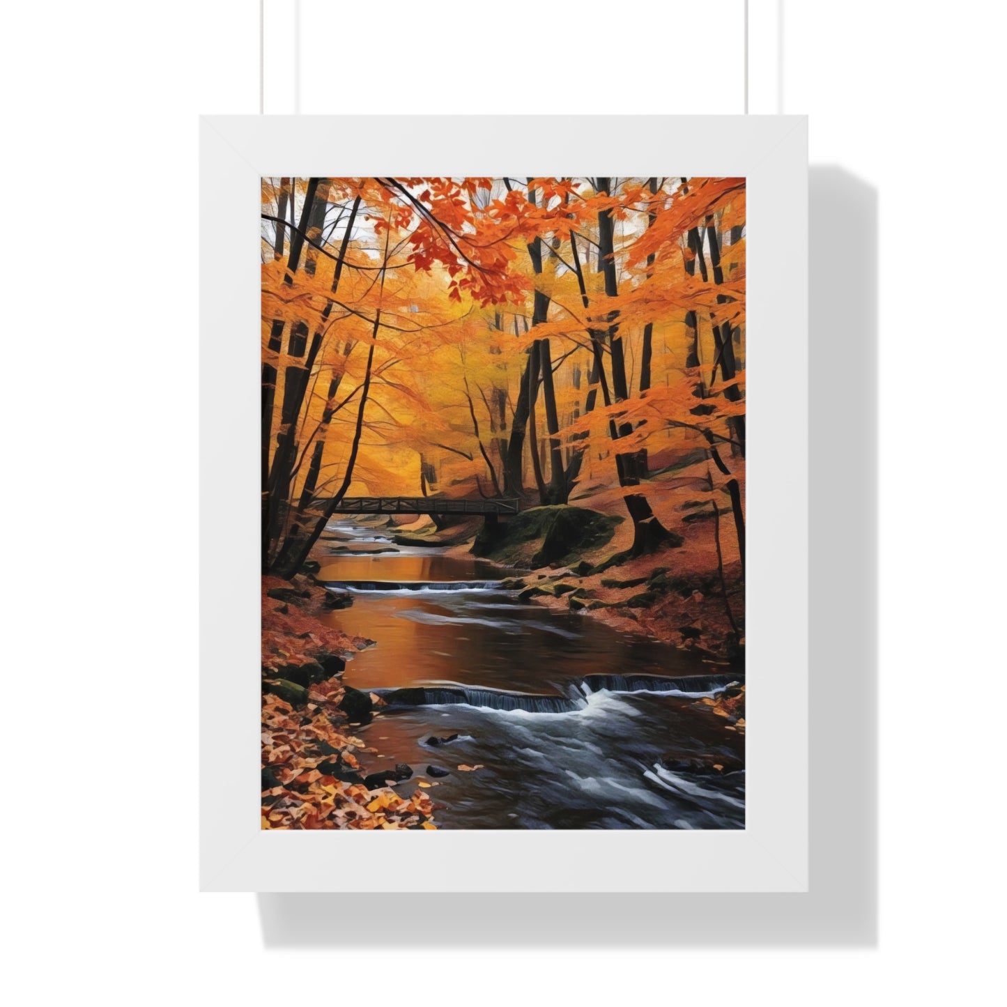 Artistic Framed Poster - Autumn Rocky Forest Waterfall, "Whispers of Autumn’s Flow" Chaia Malana