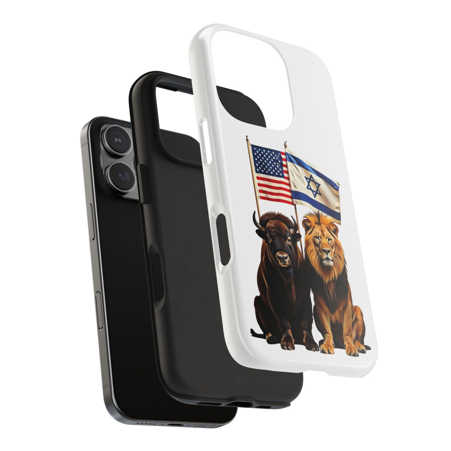 Phone Case - "Unity of Strength" American Bison and Lion with Israeli and American Flags Art by Chaia Malana