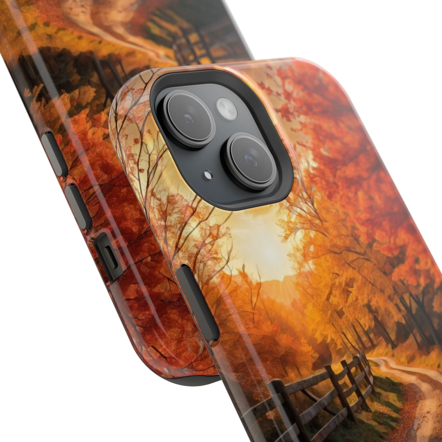 Phone Cases - Autumn Theme Painting of a Dirt Road with Trees and Wood Fence