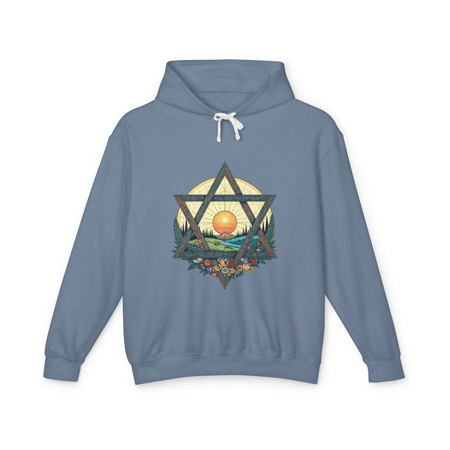 Jewish Floral Star of David Magen David Floral Landscape Hoodie Sweatshirt