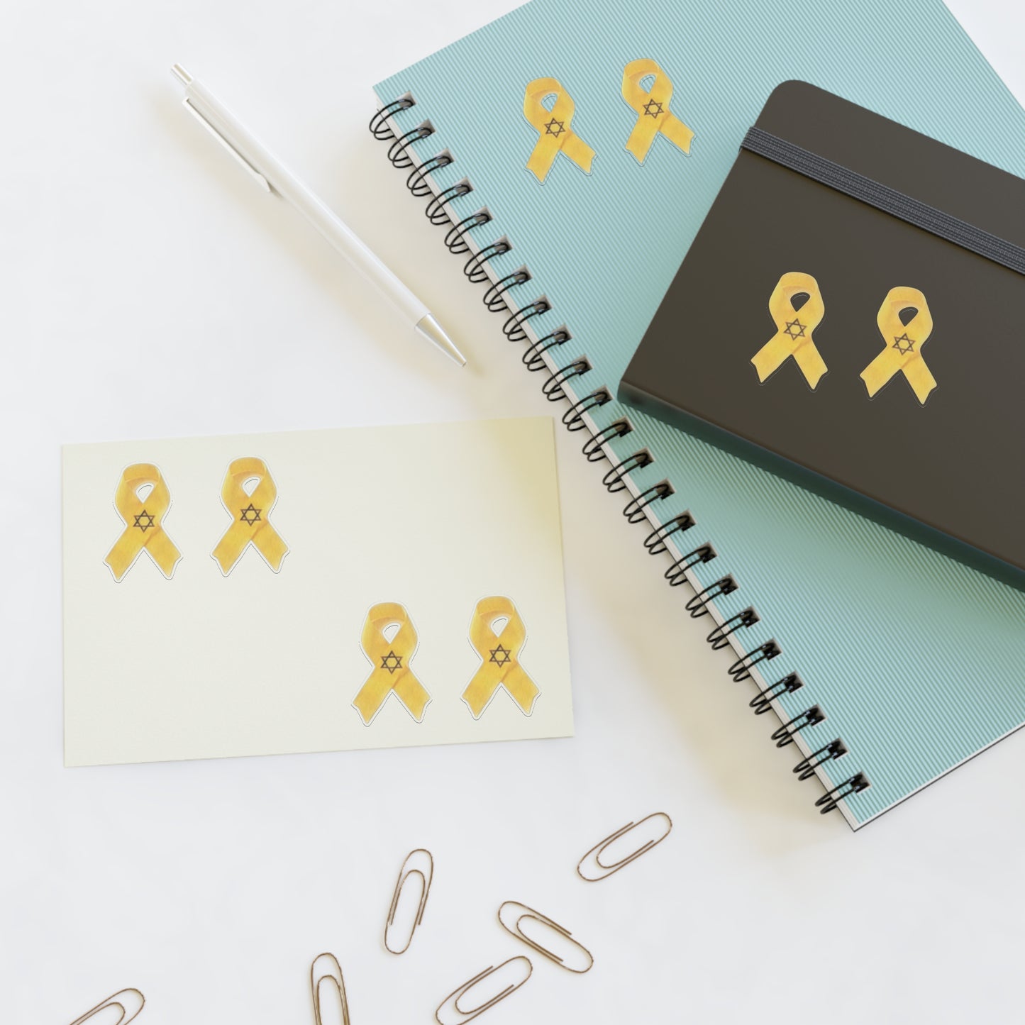 Sticker Sheets - Yellow Awareness Ribbon with Star of David Colored Pencil Art Print