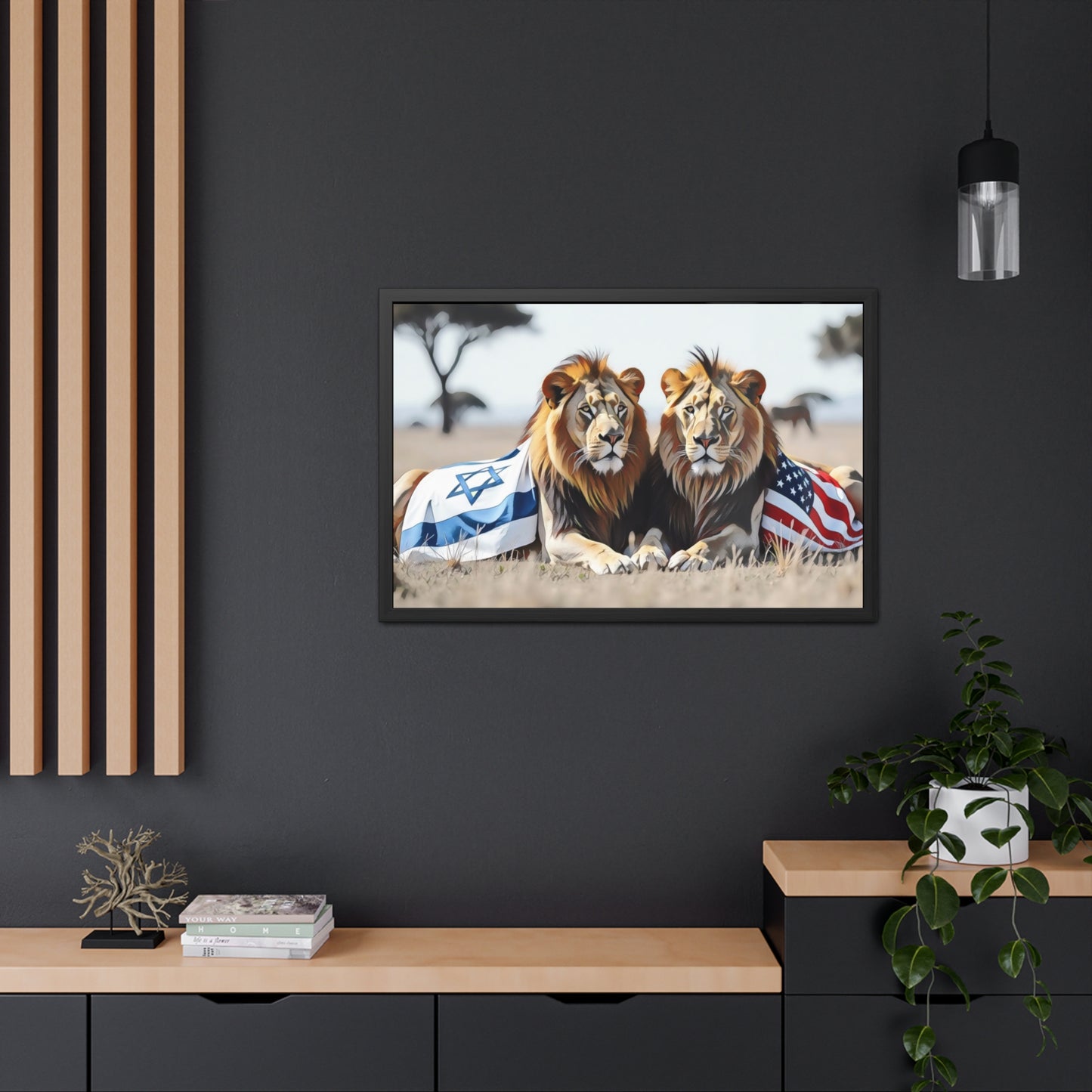 Artistic Framed Posters - America Israel Lions "Guardians of Unity: Lions of America and Israel" Chaia Malana