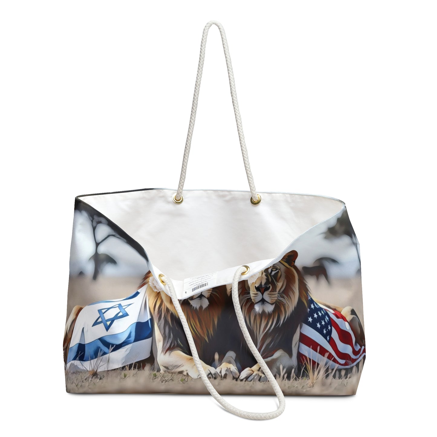 Weekender Bag - Guardians of Unity: Lions of America and Israel by Chaia Malana