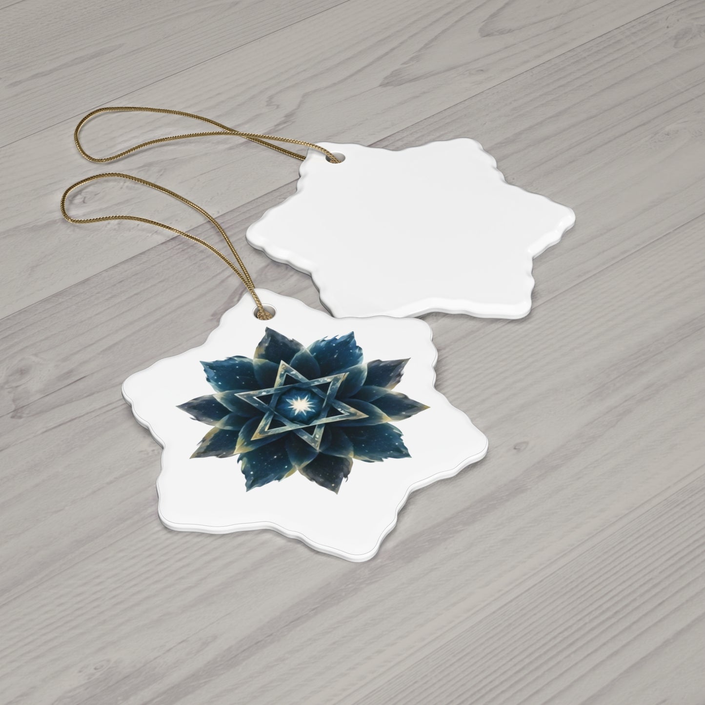 Ceramic Ornament Jewish Star of David Blue Cosmic Lotus Design