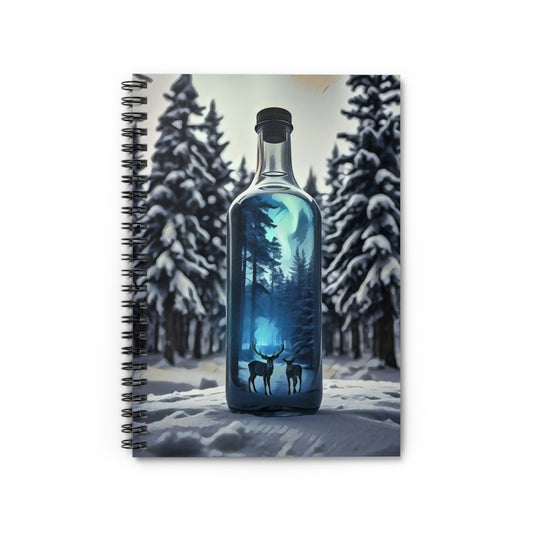 Spiral Notebook - Blue Winter Forest Scene in a Bottle Art Print, Ruled Line