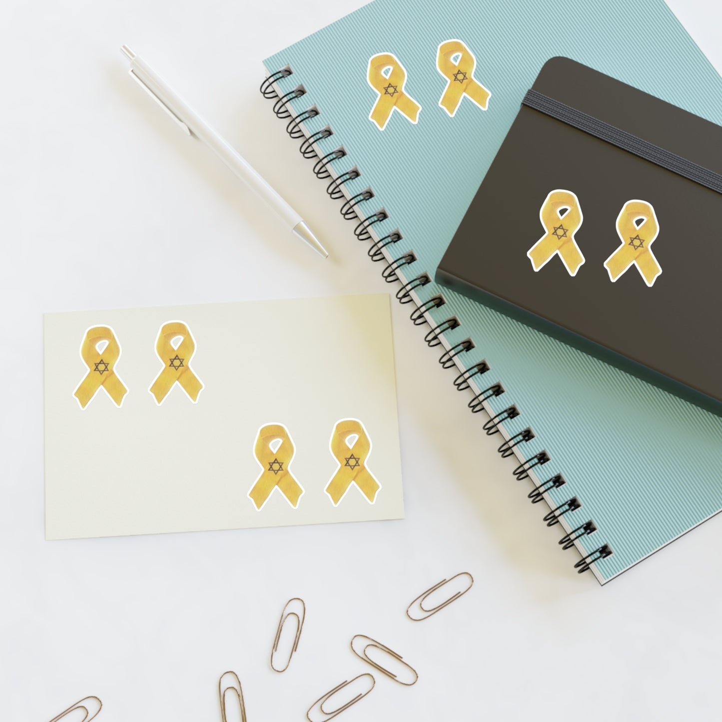 Sticker Sheets - Yellow Awareness Ribbon with Star of David Colored Pencil Art Print