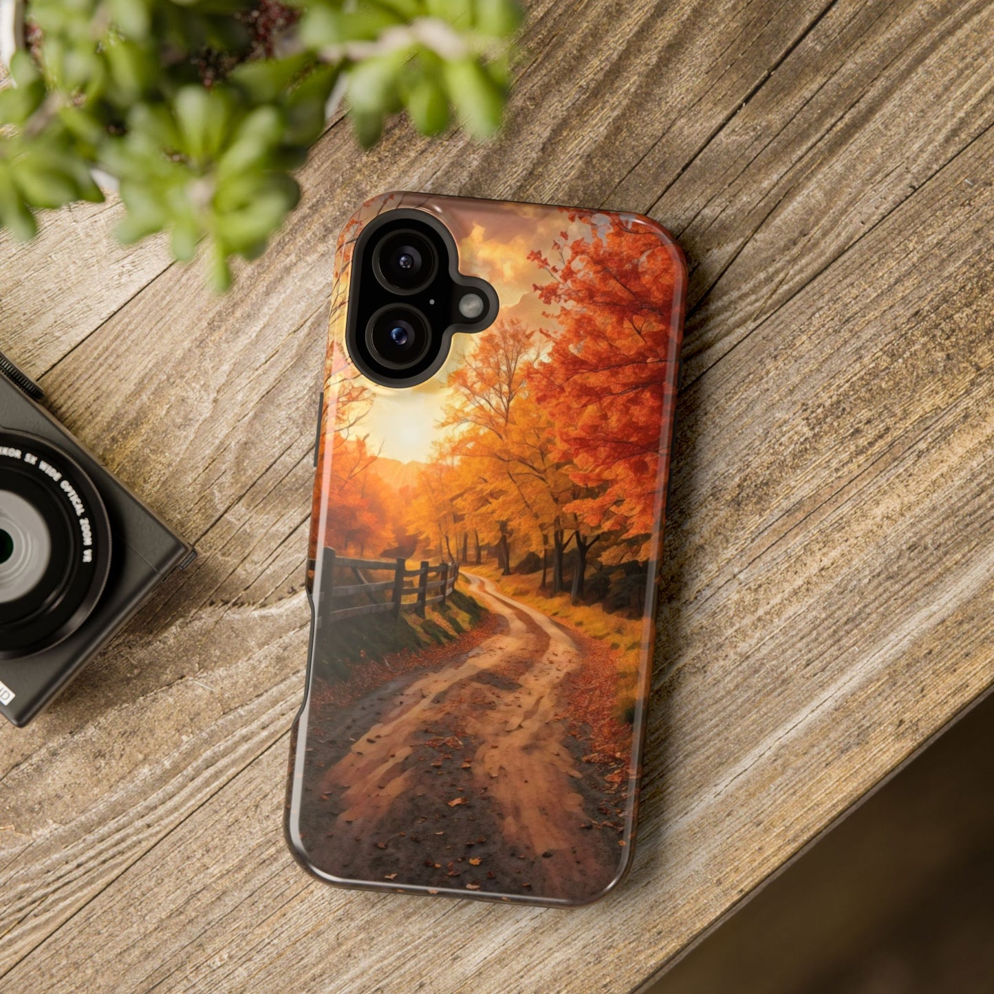 Phone Cases - Autumn Theme Painting of a Dirt Road with Trees and Wood Fence