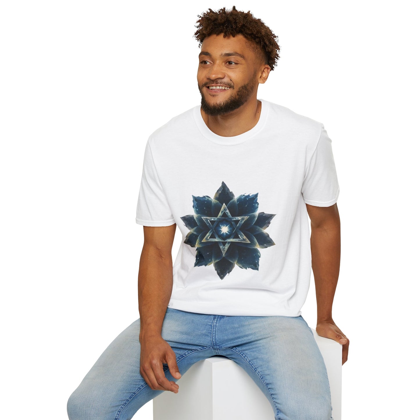 Unisex Softstyle T-Shirt - "Celestial Bloom" Star of David Cosmic Lotus Art Print