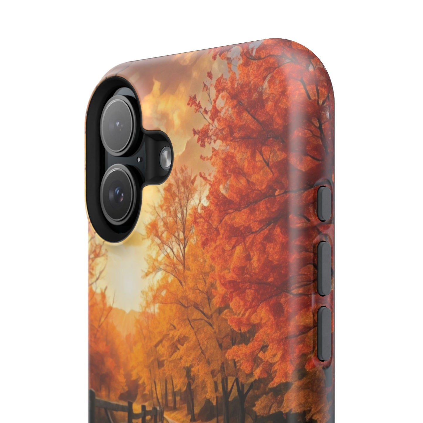 Phone Cases - Autumn Theme Painting of a Dirt Road with Trees and Wood Fence