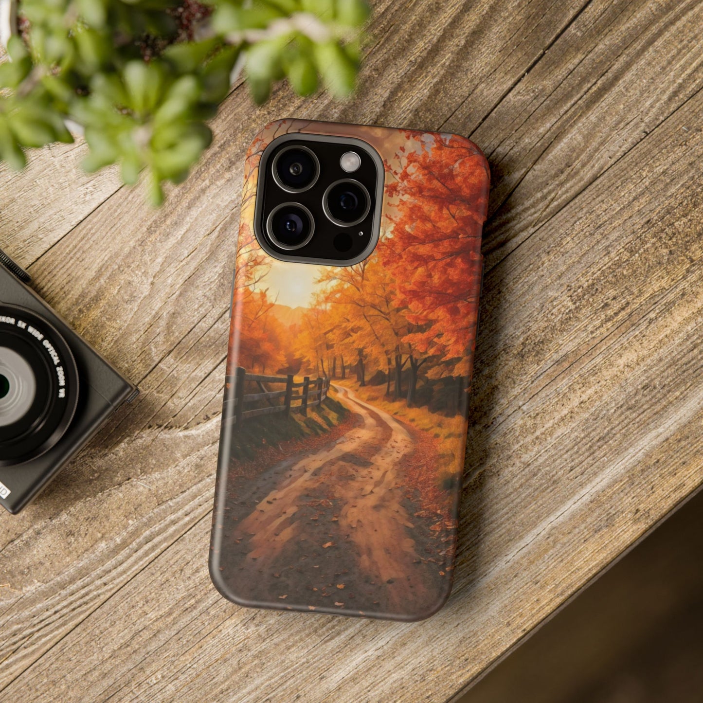 Phone Cases - Autumn Theme Painting of a Dirt Road with Trees and Wood Fence