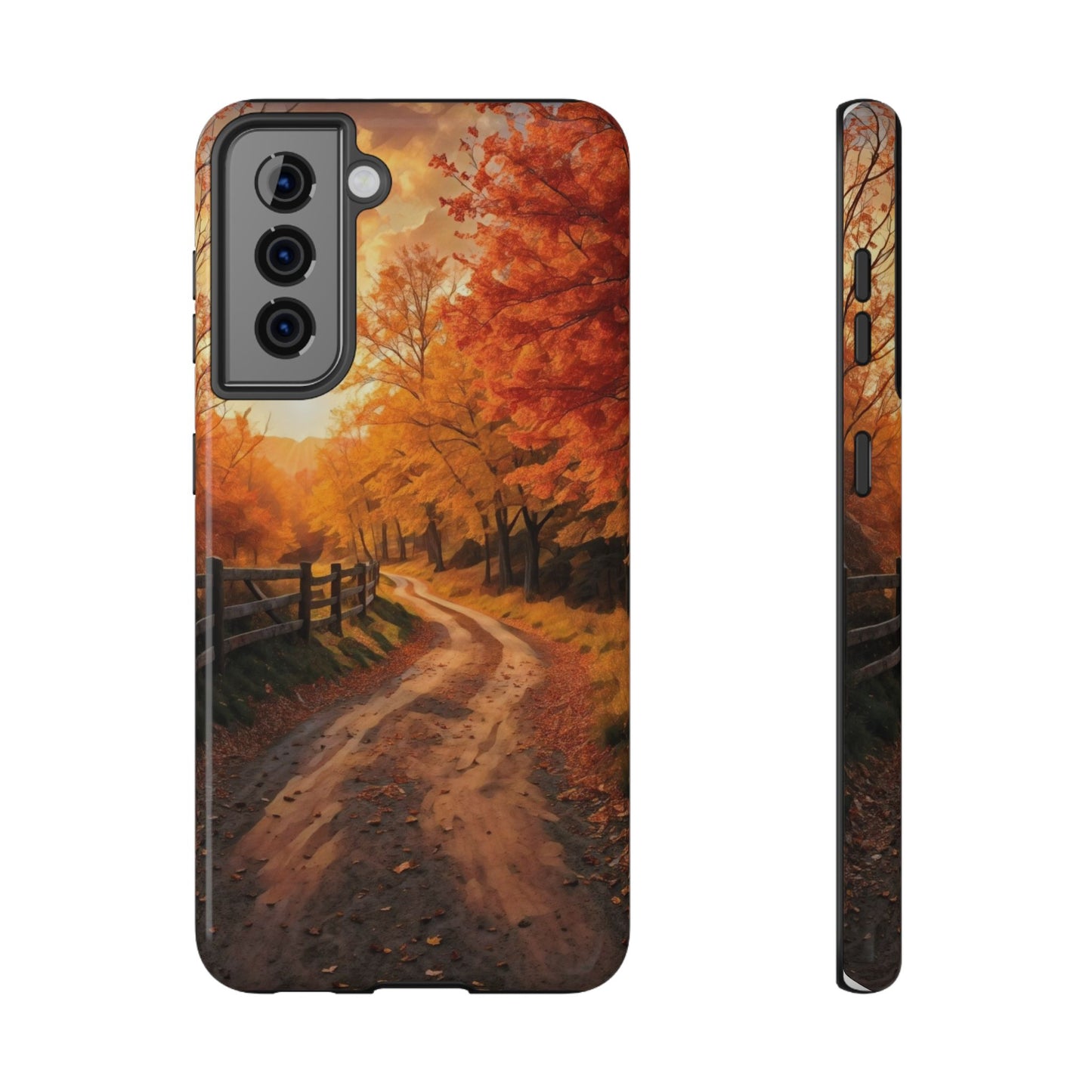 Phone Cases - Autumn Theme Painting of a Dirt Road with Trees and Wood Fence