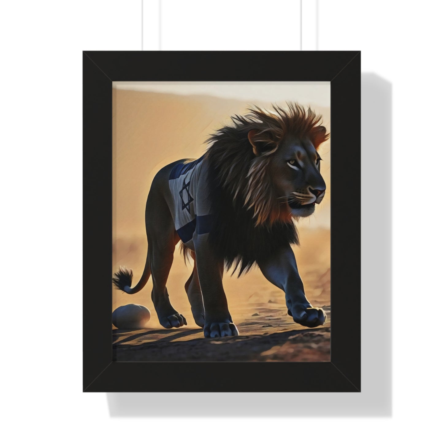 Artistic Framed Poster: Israeli Flag Lion in the Desert, "Lion of Judah: Strength of a Nation" Chaia Malana