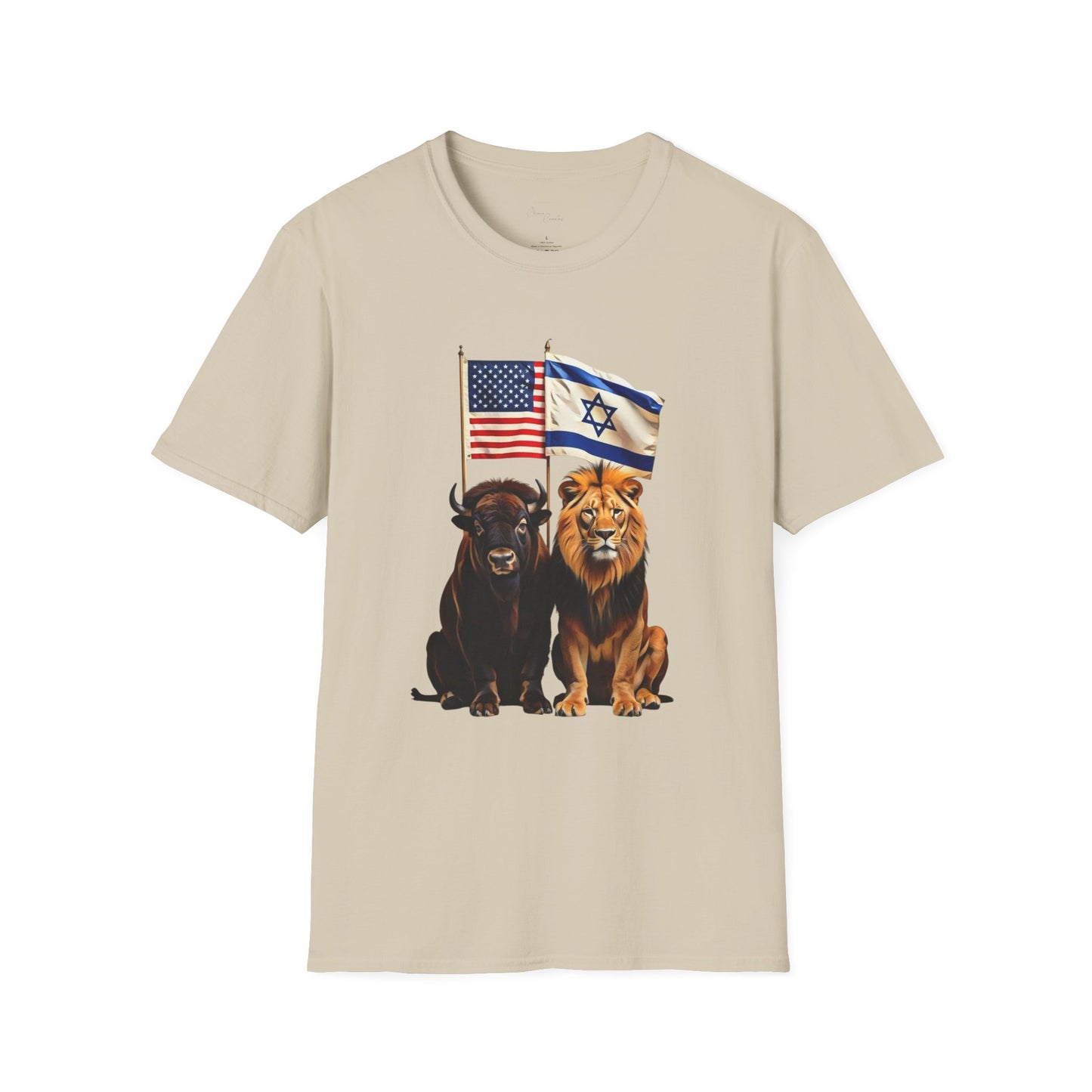 Unisex Softstyle T-Shirt - Unity of Strength, Bison Lion Israel America Flags