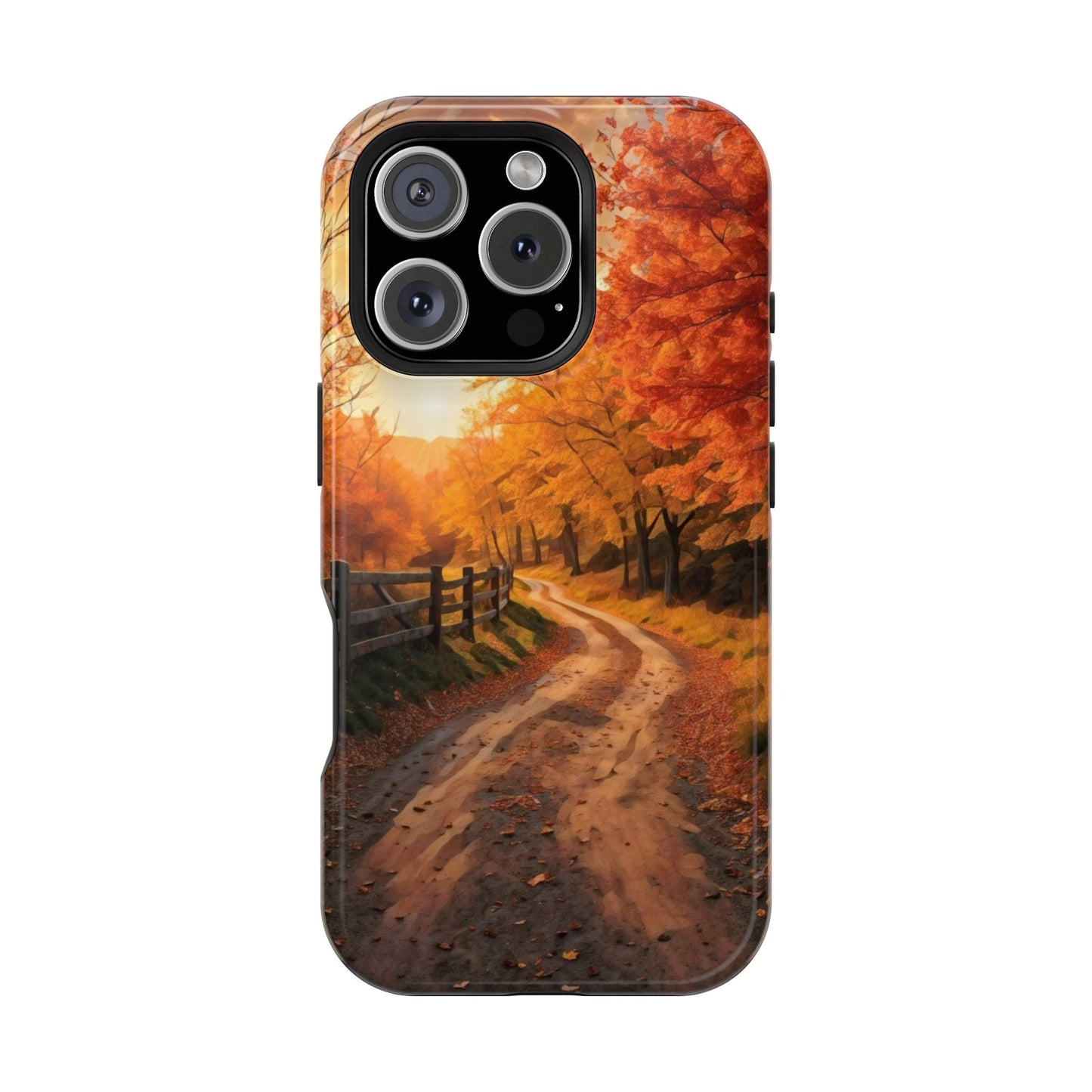 Phone Cases - Autumn Theme Painting of a Dirt Road with Trees and Wood Fence