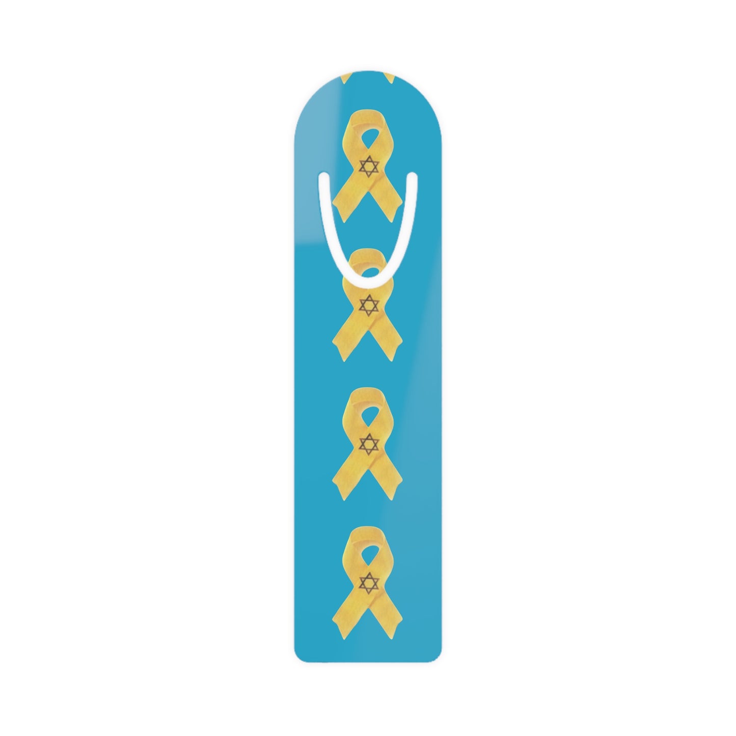 Bookmark - Yellow Awareness Ribbon Star of David Colored Pencil Art, Turquoise