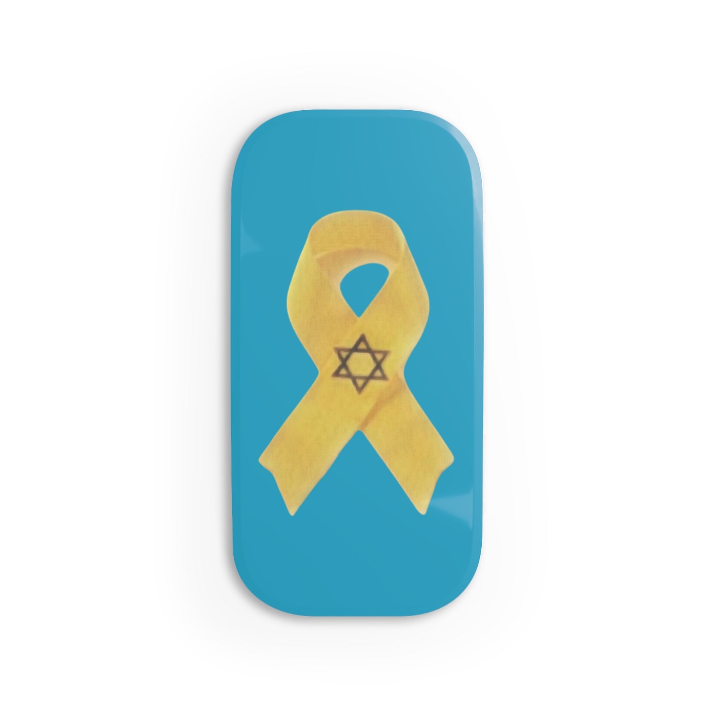 Phone Grip: Yellow Ribbon Hostage Support Design, Turquoise Background, Light Blue