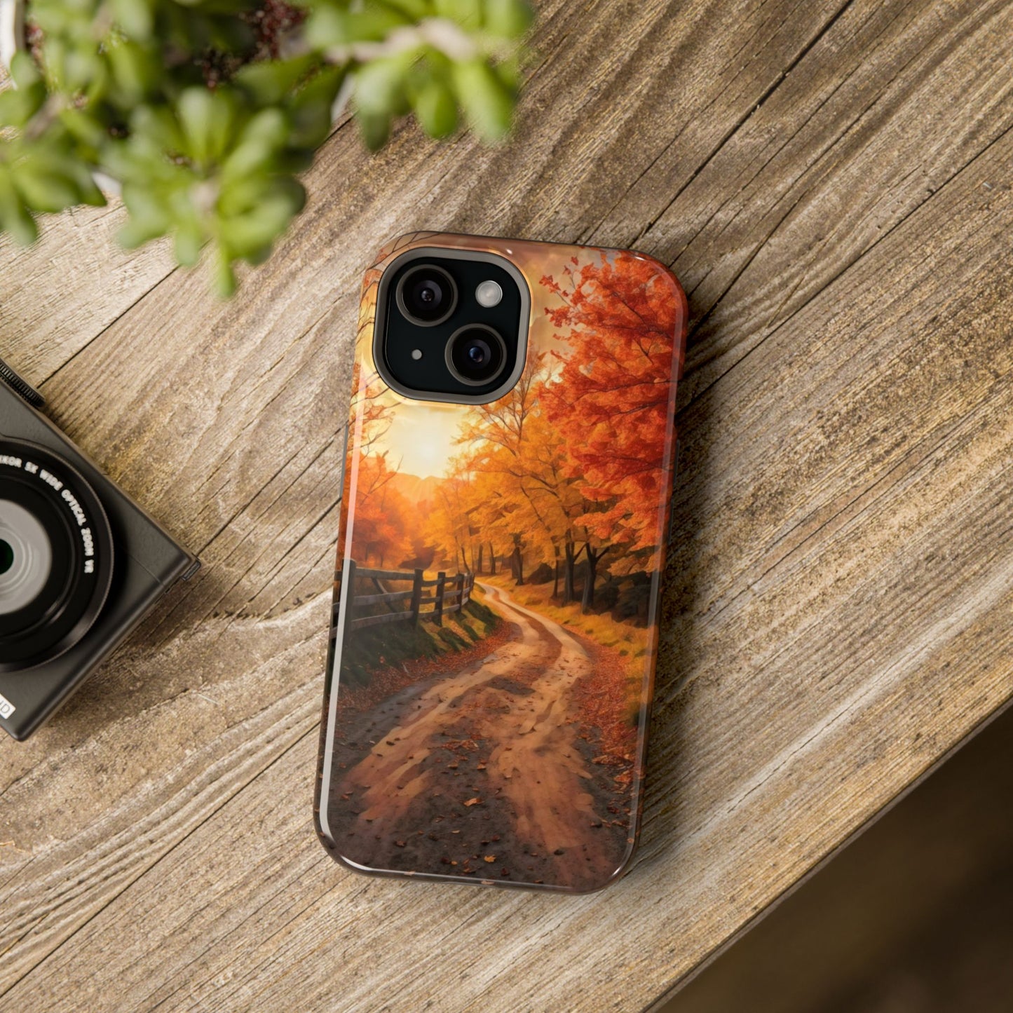 Phone Cases - Autumn Theme Painting of a Dirt Road with Trees and Wood Fence