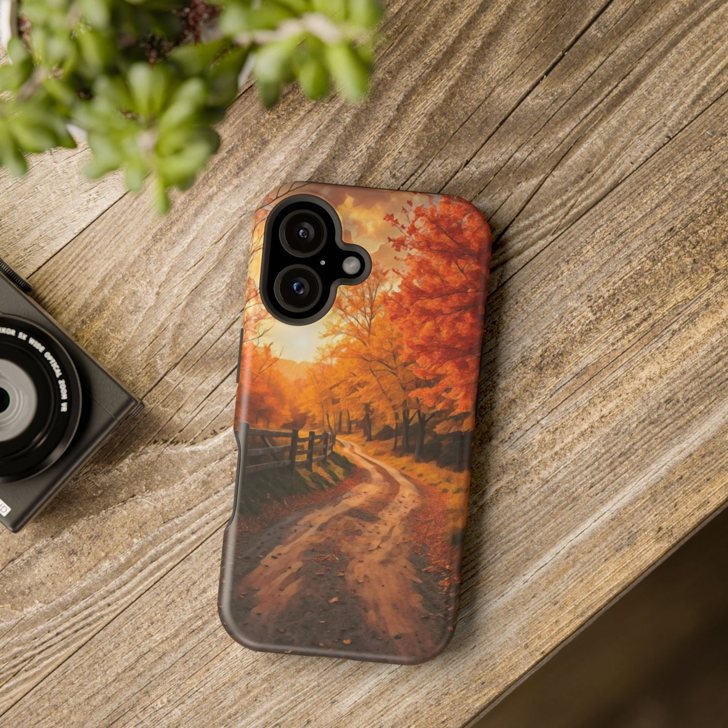 Phone Cases - Autumn Theme Painting of a Dirt Road with Trees and Wood Fence