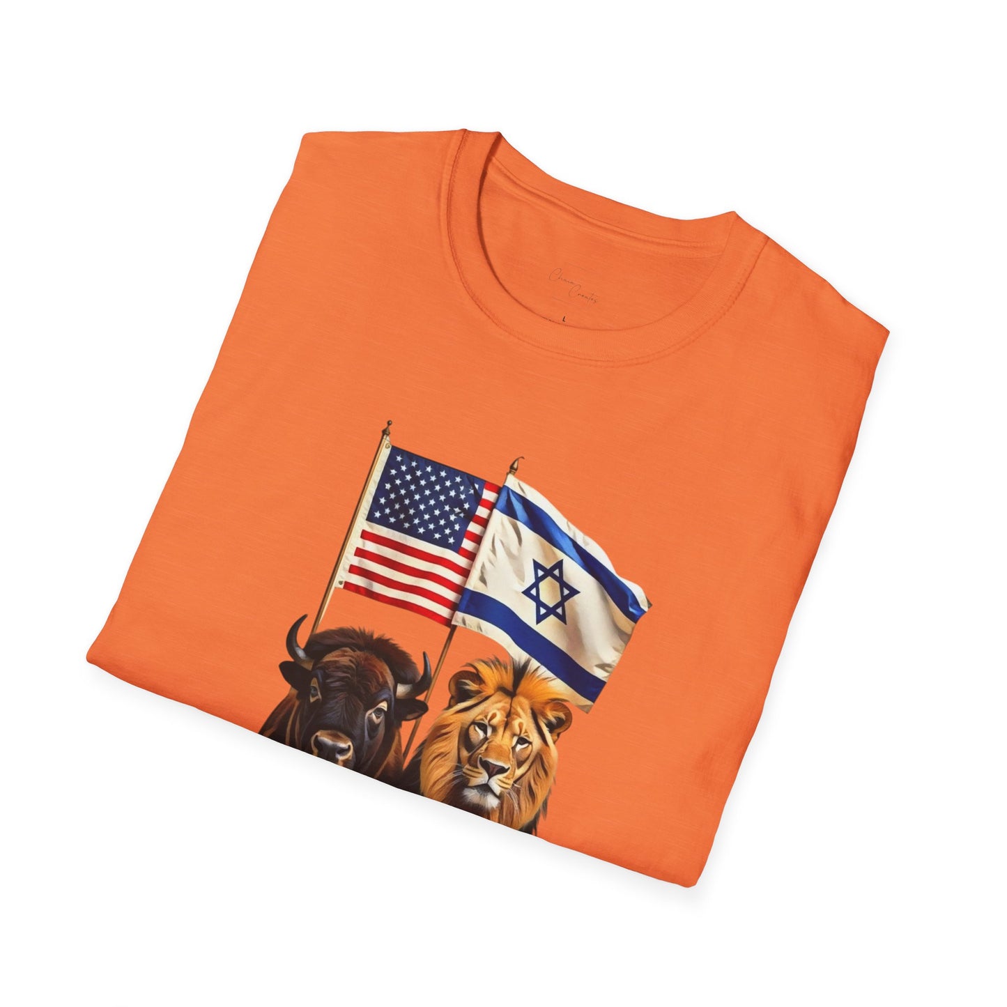 Unisex Softstyle T-Shirt - Unity of Strength, Bison Lion Israel America Flags