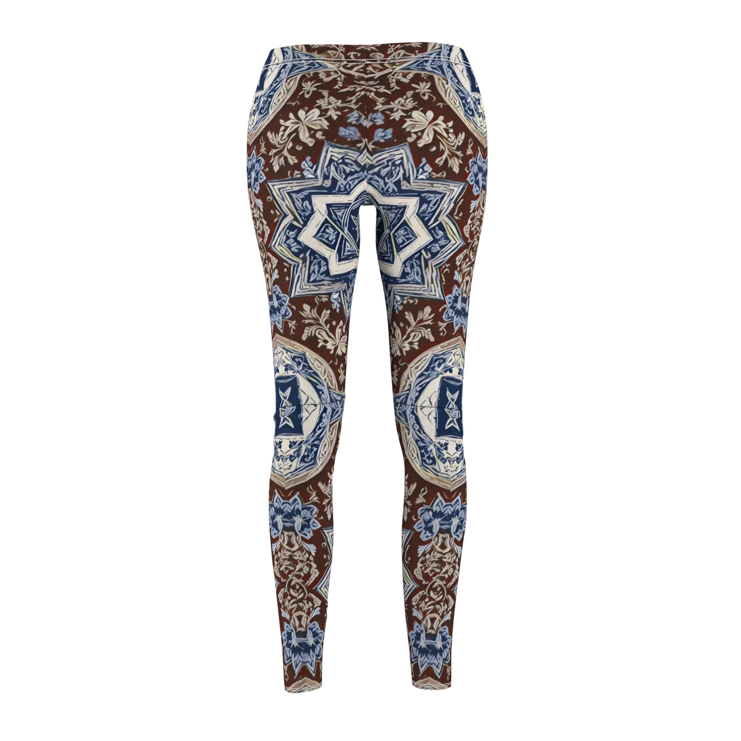 Women's Cut & Sew Casual Leggings -- Chocolate Brown and Blue Star of David Magen David Pattern