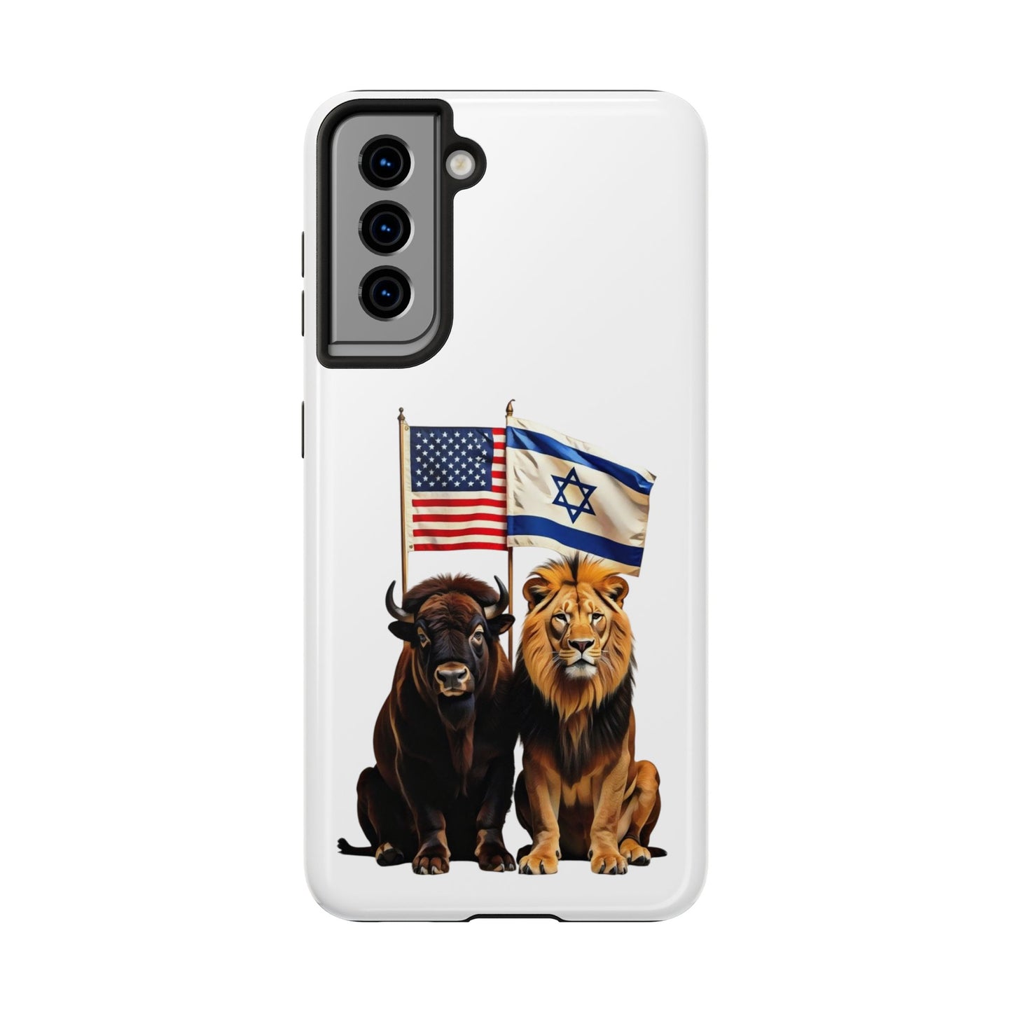 Phone Case - "Unity of Strength" American Bison and Lion with Israeli and American Flags Art by Chaia Malana