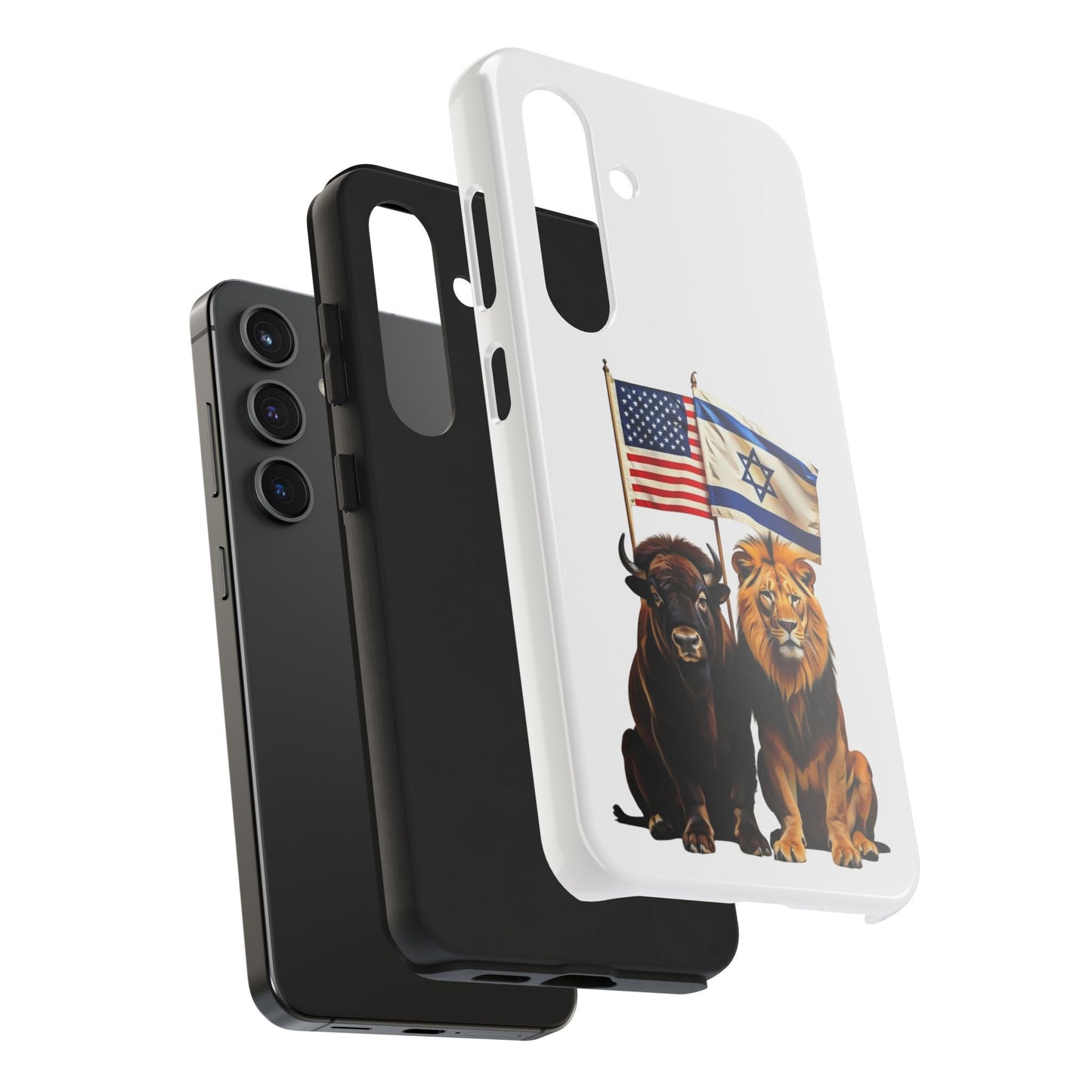 Phone Case - "Unity of Strength" American Bison and Lion with Israeli and American Flags Art by Chaia Malana