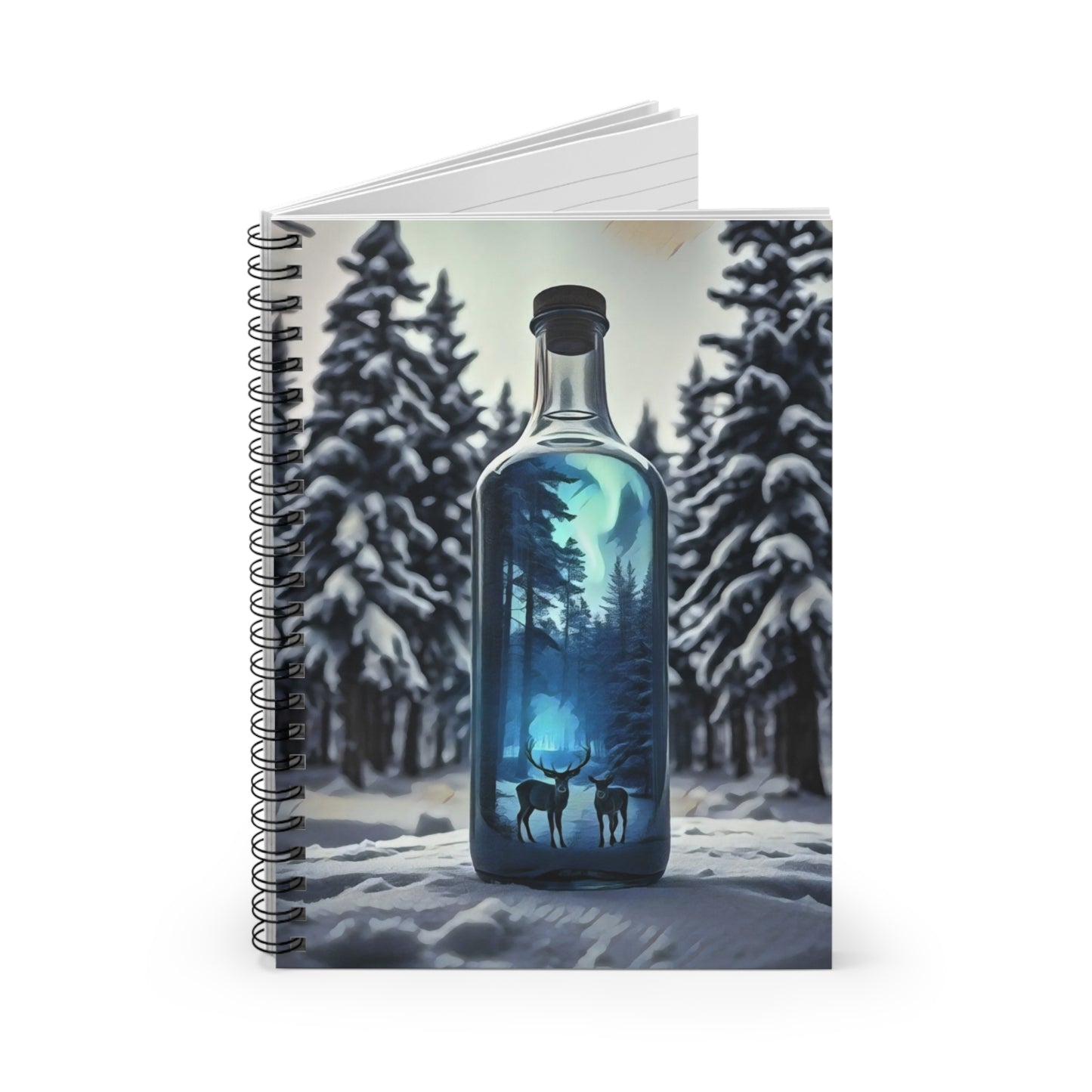 Spiral Notebook - Blue Winter Forest Scene in a Bottle Art Print, Ruled Line