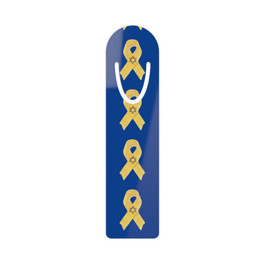 Bookmark - Yellow Awareness Ribbon Star of David Colored Pencil Art, Dark Blue