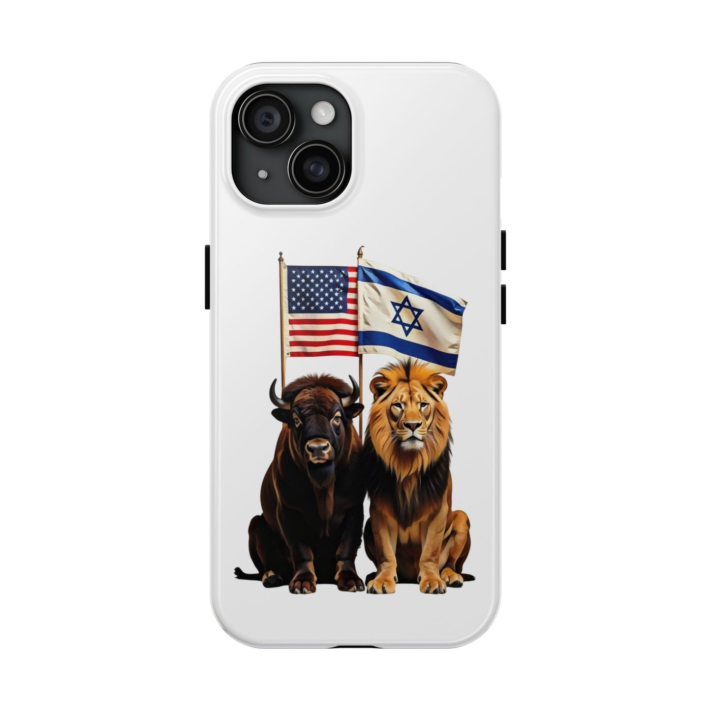 Phone Case - "Unity of Strength" American Bison and Lion with Israeli and American Flags Art by Chaia Malana